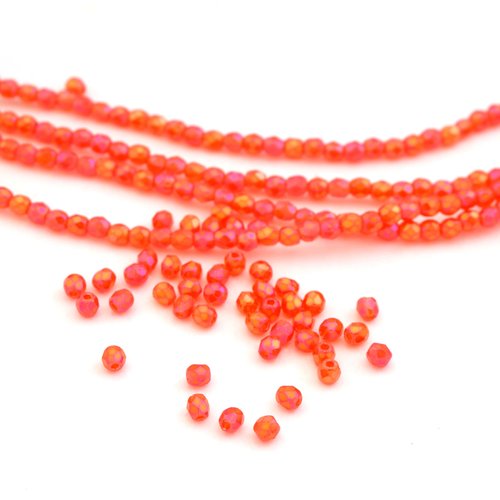 50 perles tchèques orange 2 mm à facettes en verre de bohème
