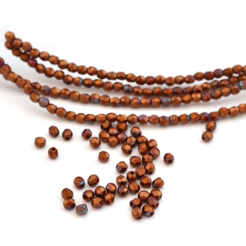 50 perles tchèques marron irisé bronze 2 mm à facettes en verre de bohème
