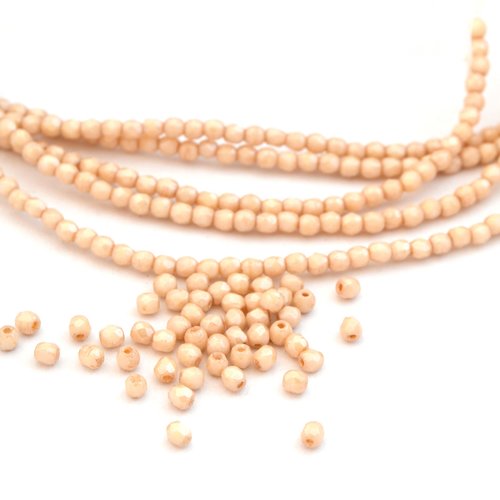 50 mini perles tchèques écru champagne 2 mm à facettes en verre de bohème
