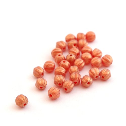 50 perles de bohême rose corail forme melon 5mm