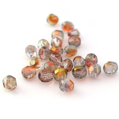 25 perles de bohême gris, rose et ambre transparent à facettes 6mm