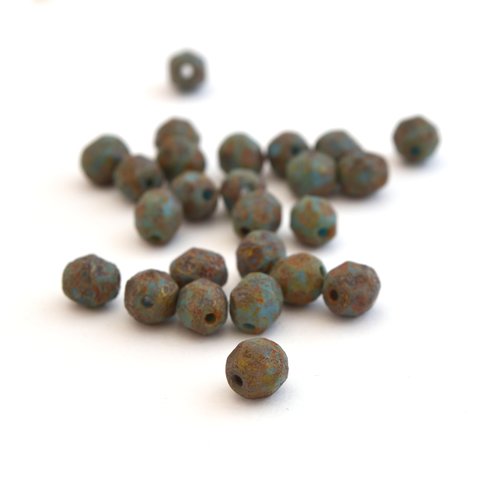 25 perles de bohême bleu marron à facettes effet caillou 6mm