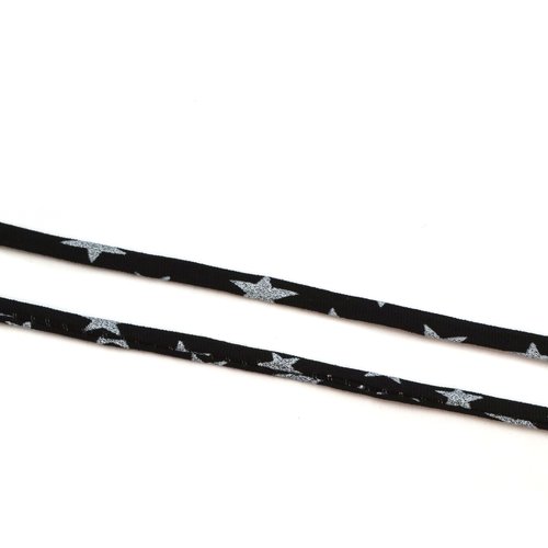 Cordon liberty etoiles noir nacre 4-6 mm / au mètre