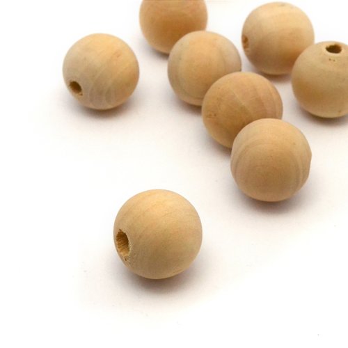 5 grosses perles rondes en bois brut 20mm