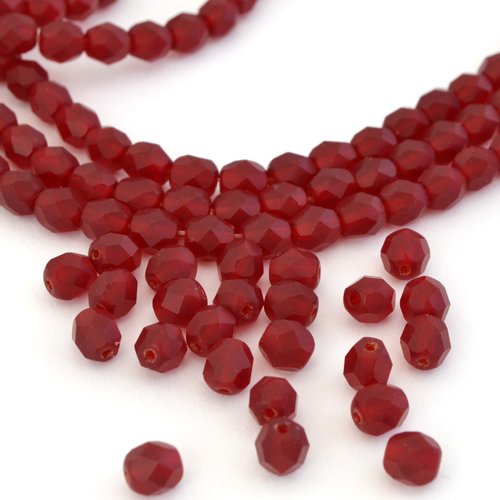 25 perles en verre rouge à facettes 6 mm