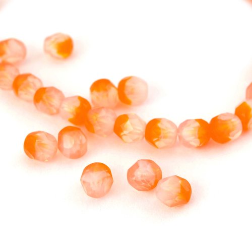 25 perles en verre orange à facettes 6 mm