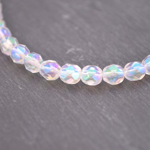 Perles en verre blanc transparent à facettes 6 mm