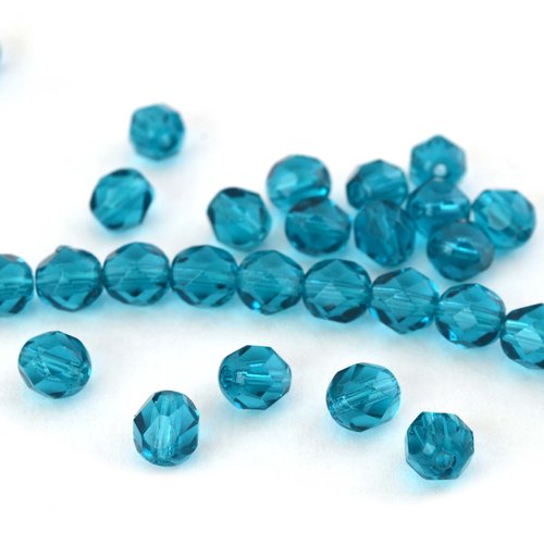 25 perles en verre bleu sarcelle à facettes 6 mm