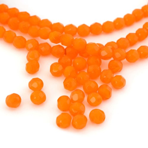 25 perles en verre orange à facettes 6 mm