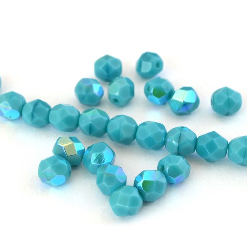 25 perles en verre bleu turquoise à facettes 6 mm