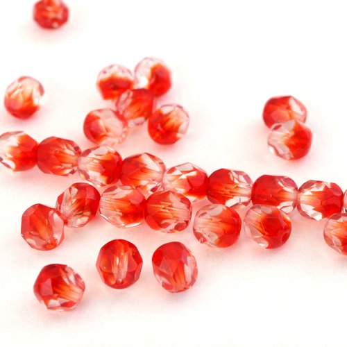 25 perles en verre bicolore rouge à facettes 6 mm
