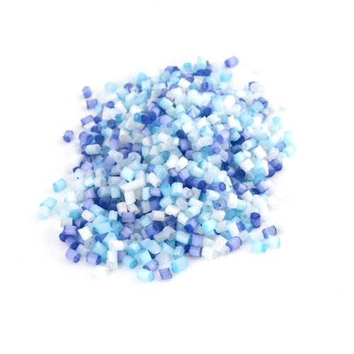 Mini rocaille tubes bleu en verre 2x2mm, 10 grammes