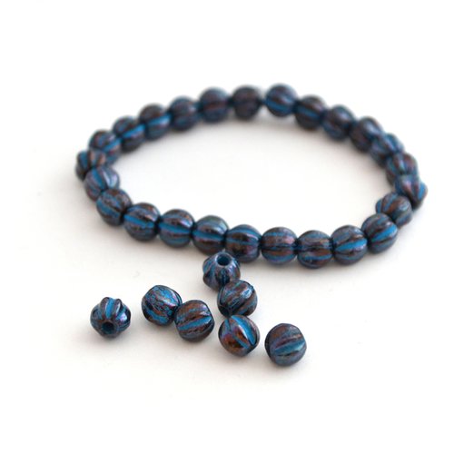 25 perles rondes bleues 6 mm à gros trou