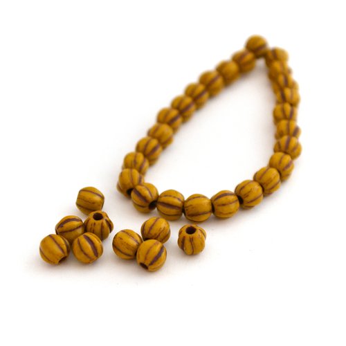 25 perles rondes jaune moutarde 6 mm à gros trou
