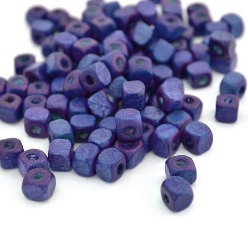 100 perles cubes bleu foncé en bois 5x5mm