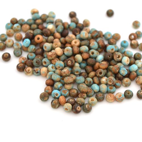500 perles rondes en bois bleu turquoise marron 3mm