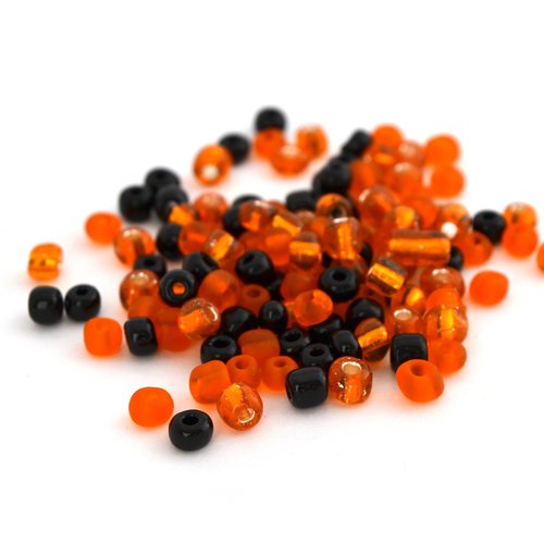 Grosses perles de rocaille 6/0 halloween noir orange en verre 4mm 10gr