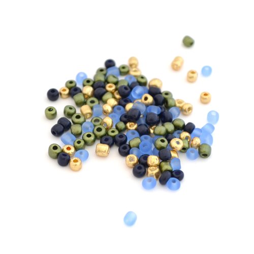 Perles de rocaille vert bleu doré en verre 4mm