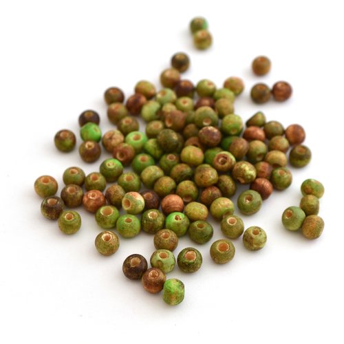 100 perles rondes boulier en bois vert marron 6mm