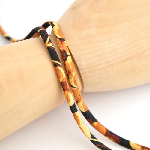 Cordon liberty halloween mitsi mix ocre et noir 4mm - coton 100%