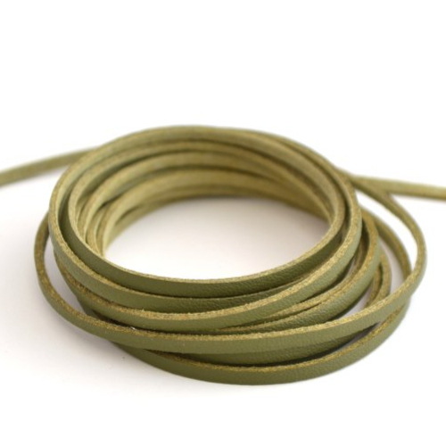Cordon suédine et simili plat kaki 3mm - 5 mètres