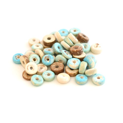 50 perles rondelles de coco bleu turquoise 7mm x 3mm