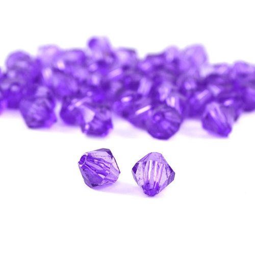50 perles toupies violet transparentes 8mm en plastique