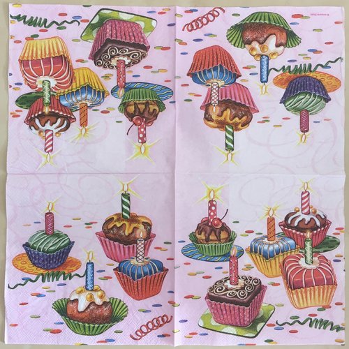Serviette en papier «cupcakes anniversaire»