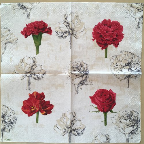 Serviette en papier «fleurs rouges»