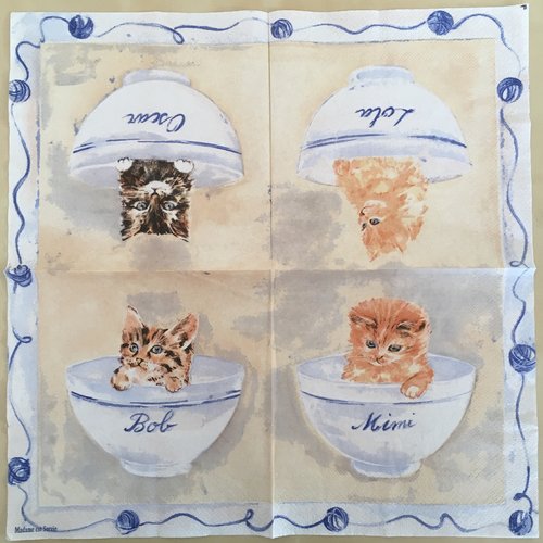Serviette en papier «chatons dans les bols»