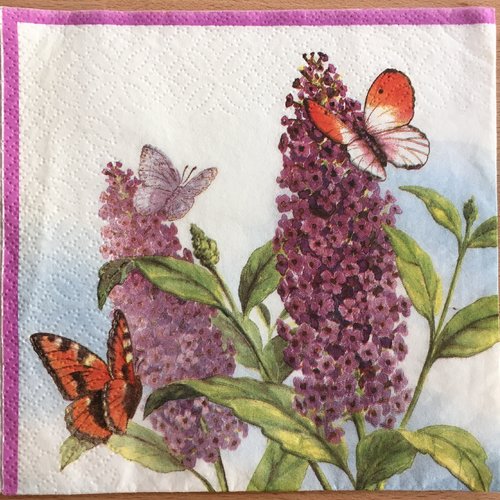Serviette en papier "lilas et papillons"