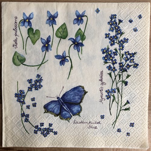 Serviette en papier "papillon et fleurs bleus"