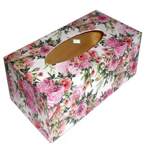 Serviettage - boite à mouchoirs bois fleurs roses