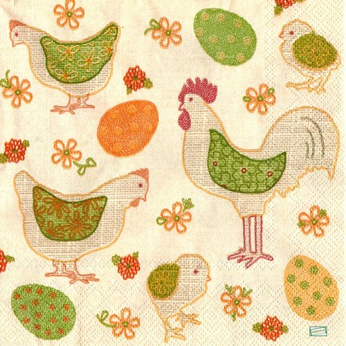 2 serviettes papier - oiseaux ferme -84