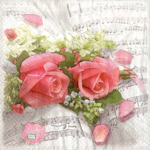 2 serviettes papier - roses pivoines -41