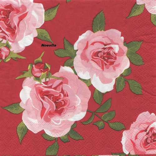 2 serviettes papier - roses pivoines -45