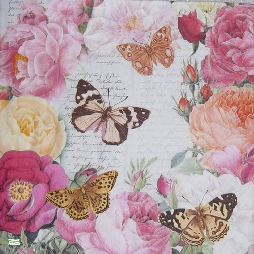 2 serviettes papier - roses pivoines -49