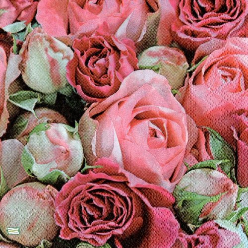 2 serviettes papier - roses pivoines -61
