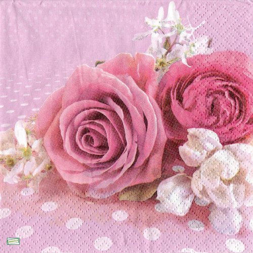 2 serviettes papier - roses pivoines -64