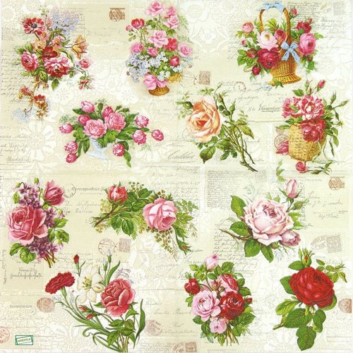 2 serviettes papier - roses pivoines -67