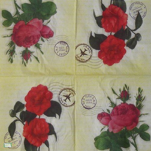 2 serviettes papier - roses pivoines -69