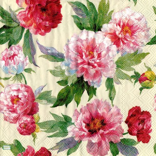 2 serviettes papier - roses pivoines -71