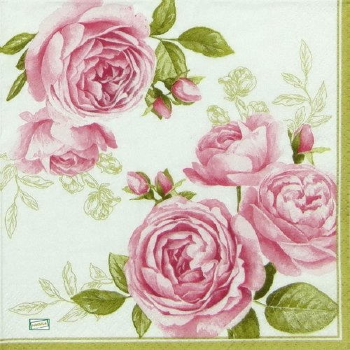 2 serviettes papier - roses pivoines -72