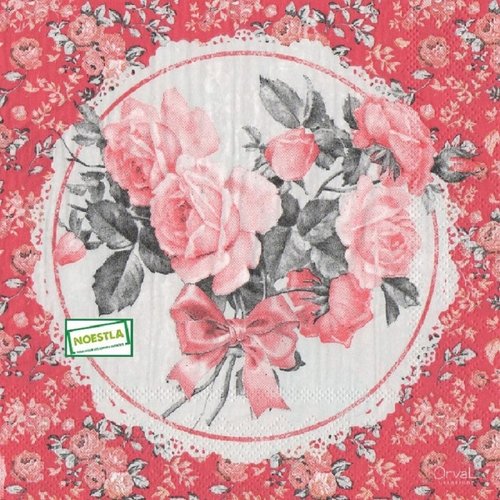 2 serviettes papier - roses pivoines -74