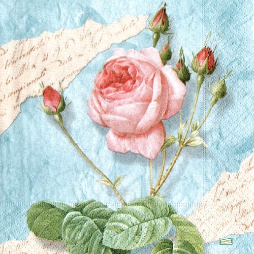 2 serviettes papier - roses pivoines -81