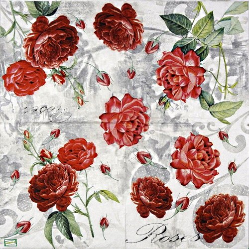 2 serviettes papier - roses pivoines -89