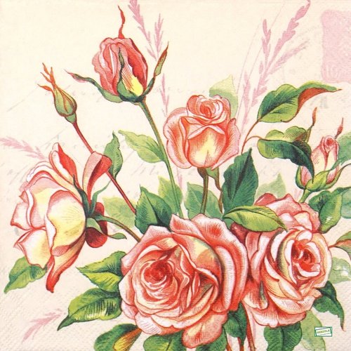 2 serviettes papier - roses pivoines -94