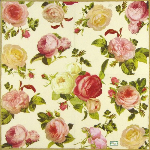 2 serviettes papier - roses pivoines -108
