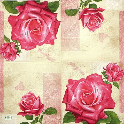 2 serviettes papier - roses pivoines -116