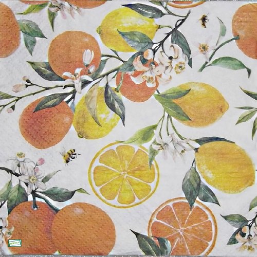 2 serviettes papier - citrons oranges -56